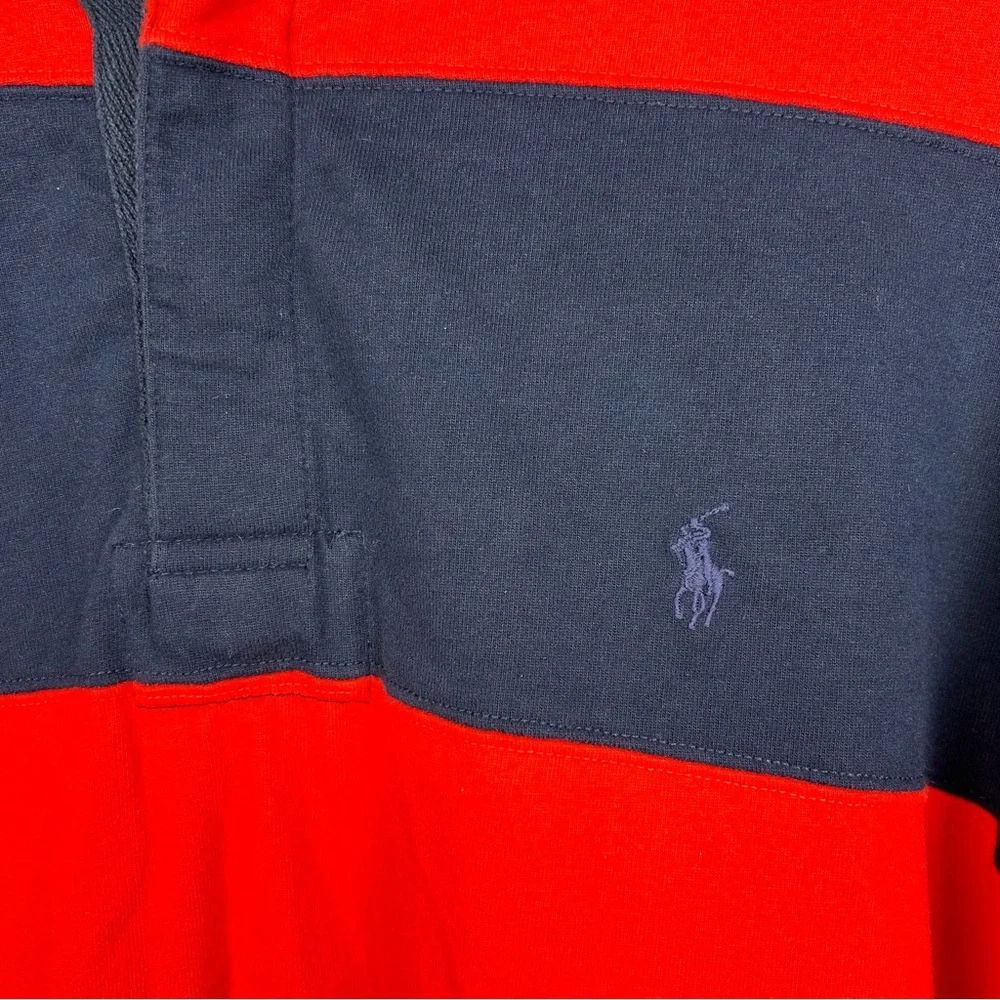 Vintage Polo Ralph Lauren Rugby Long Sleeve Shirt Stripe Red Navy Blue Sz Large - Picture 2 of 4